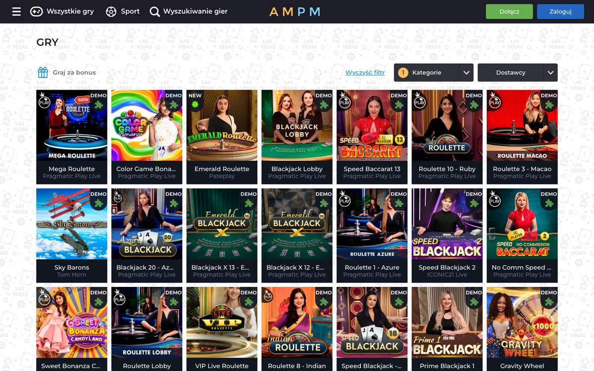 Kategoria kasyna na żywo w AMPM: Mega Roulette, Color Game Bonanza, Speed Baccarat 13, stoły blackjacka Pragmatic Play Live i Speed Blackjack 2 od ICONIC21