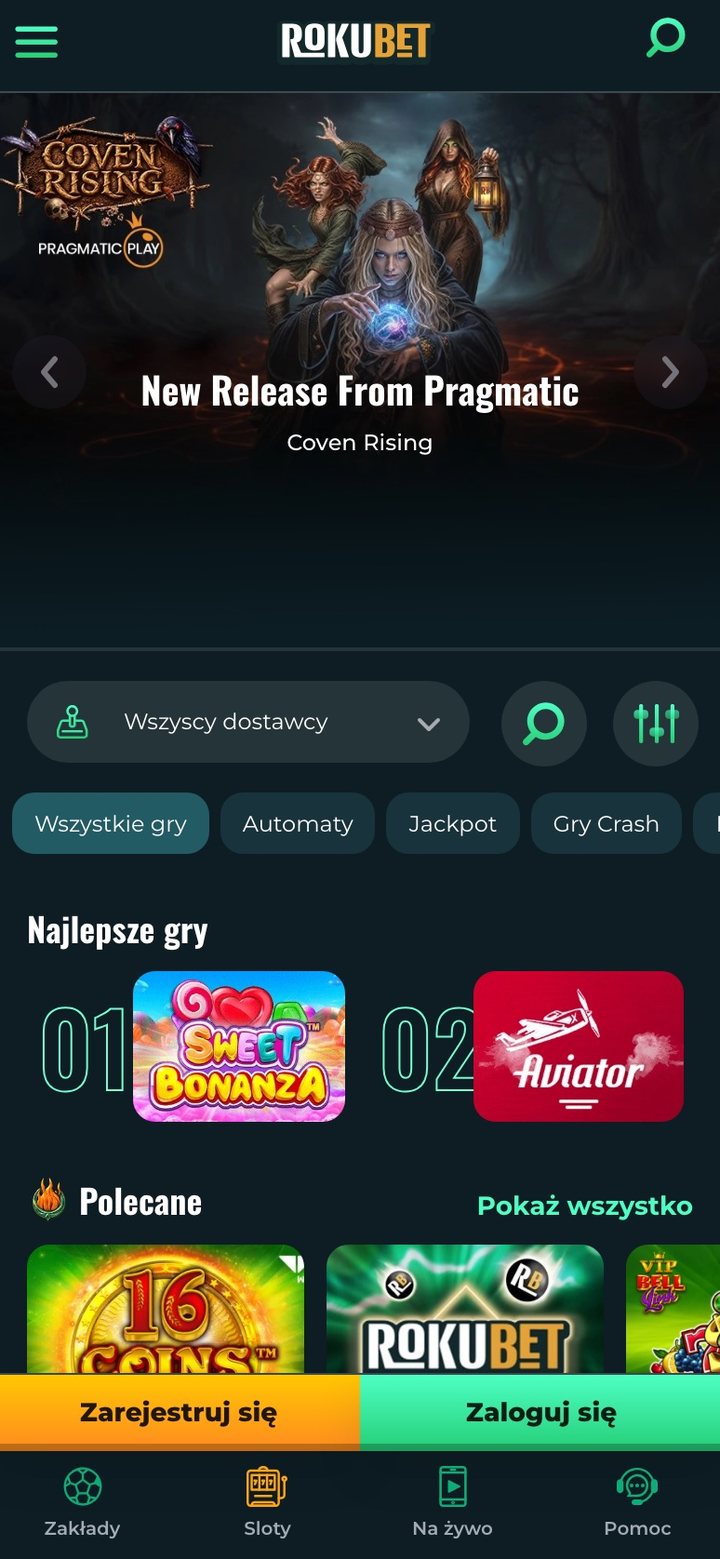Rokubet na smartfonie – lobby wersji mobilnej